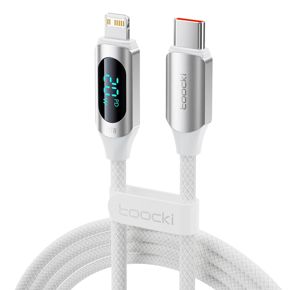 Toocki charging cable with digital display on a white background