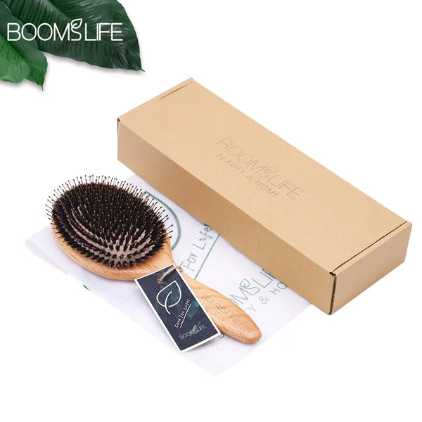 Boar Bristle Hair Brush & Oak Wood Comb – Scalp Massage & Detangling - Adistore