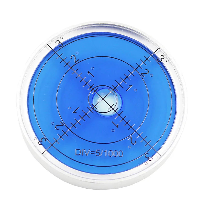 Circular blue template with measurement markings on a white background