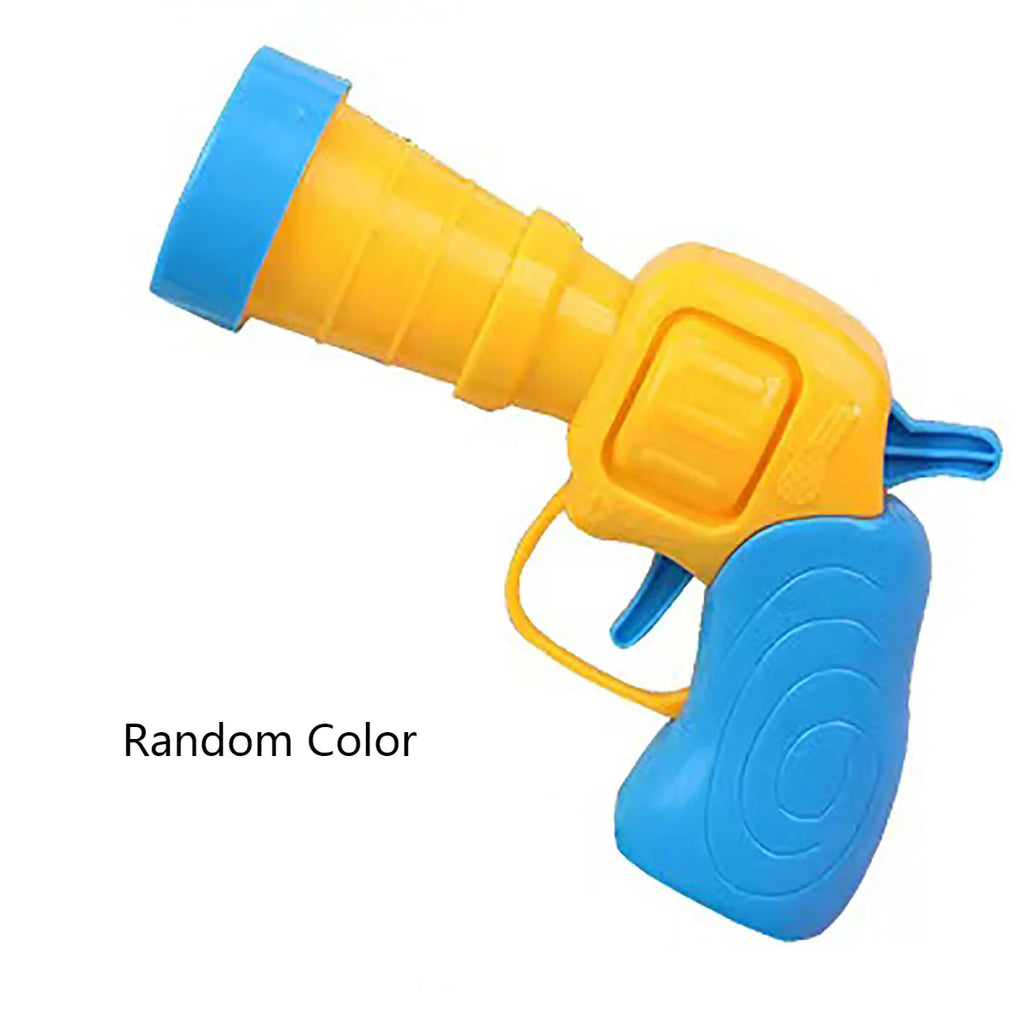 Yellow and blue toy water gun on a white background
