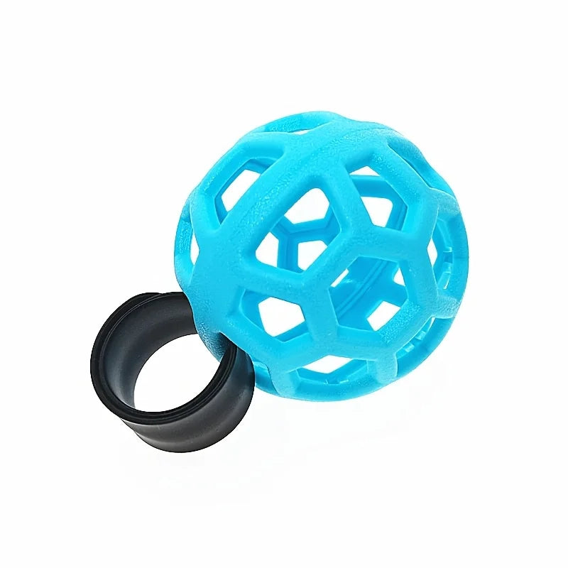 golf swing trainer UK - Blue textured ball with a black ring on a white background