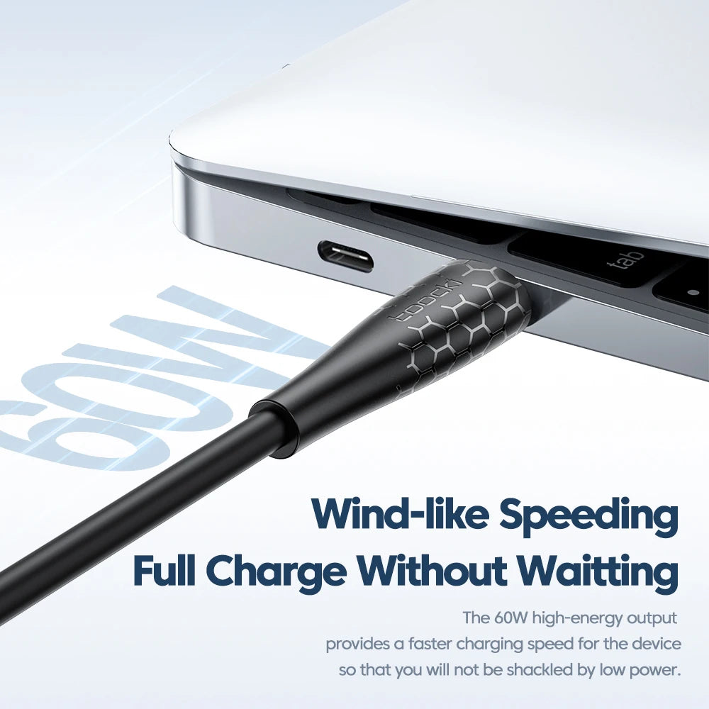 Toocki PD 60W USB C to USB C Cable for Xiaomi OPPO Realme 1/3/5 Pack TPE Type C Cable Fast Charging for fan USB 2.0 Data Cord