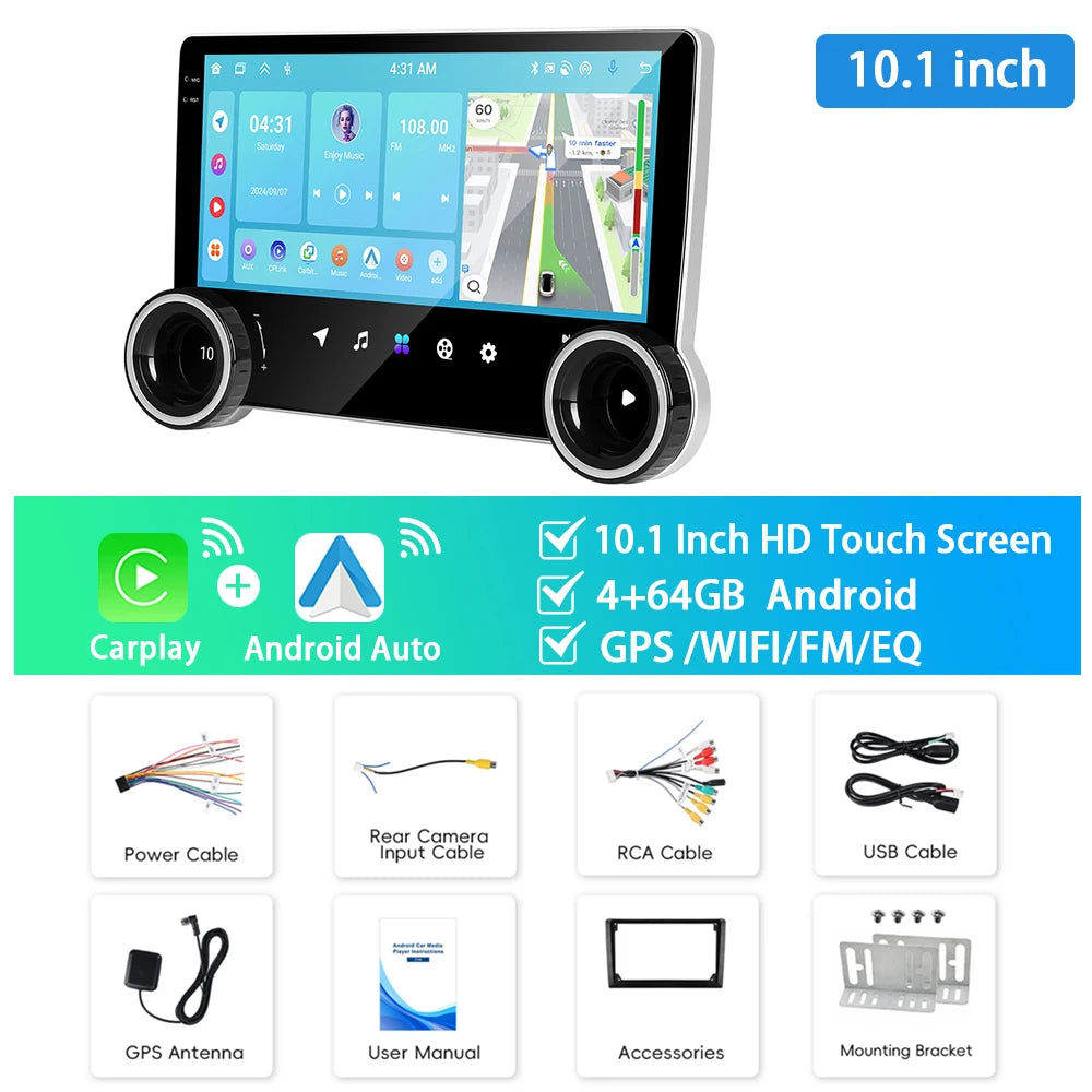 Podofo 2Din 10.1" Car Radio – Android Auto Apple CarPlay GPS Stereo