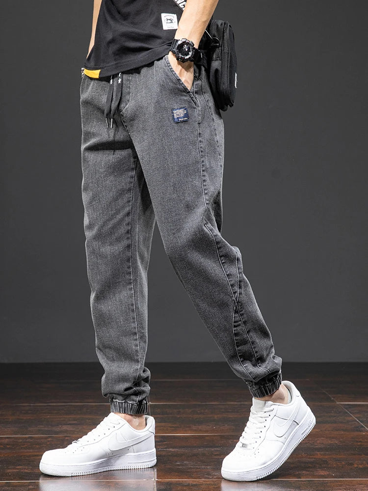 New Spring Summer Plus Size Black Blue Cargo Jeans for Men.