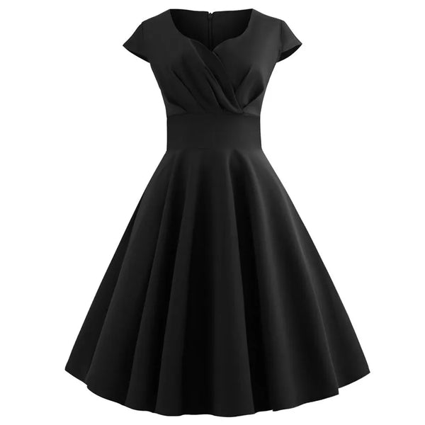 Pink V-Neck Summer Midi Dress – Retro Pin-Up Party & Office Style - Adistore