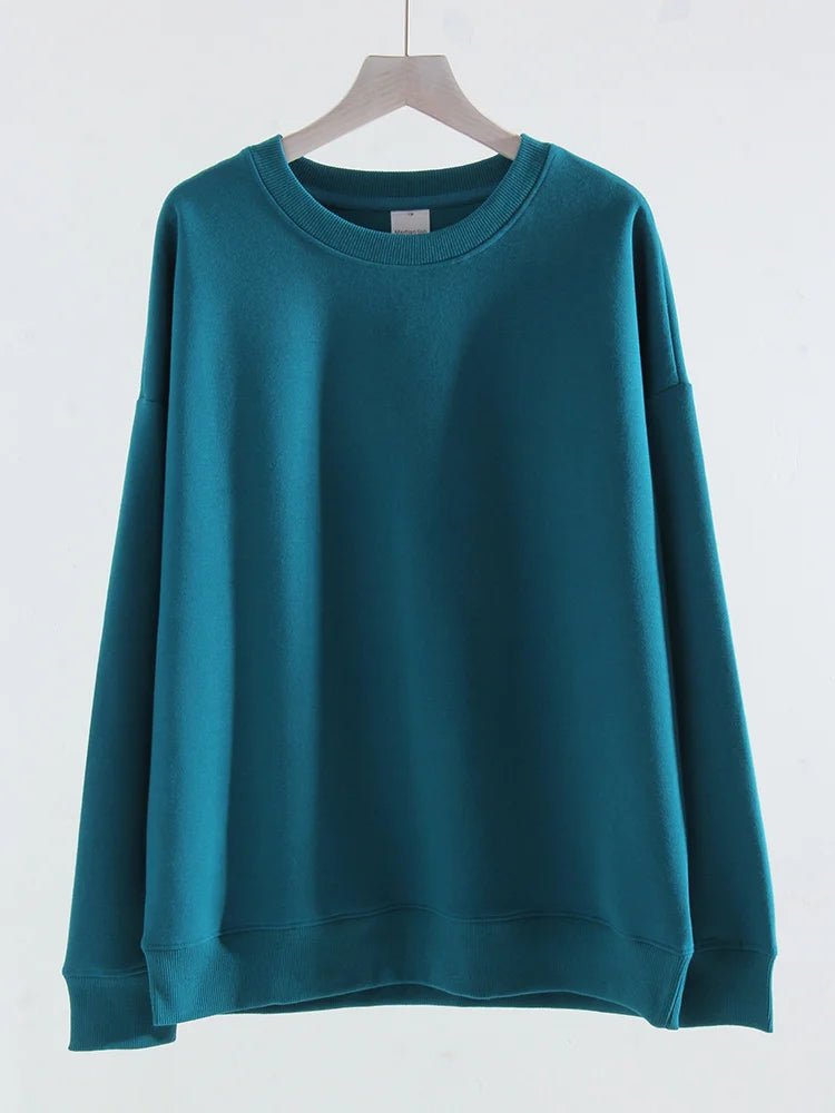 Blue Cotton Sweatshirts Oversize Women O Neck Loose Pullovers Long Sleeve.