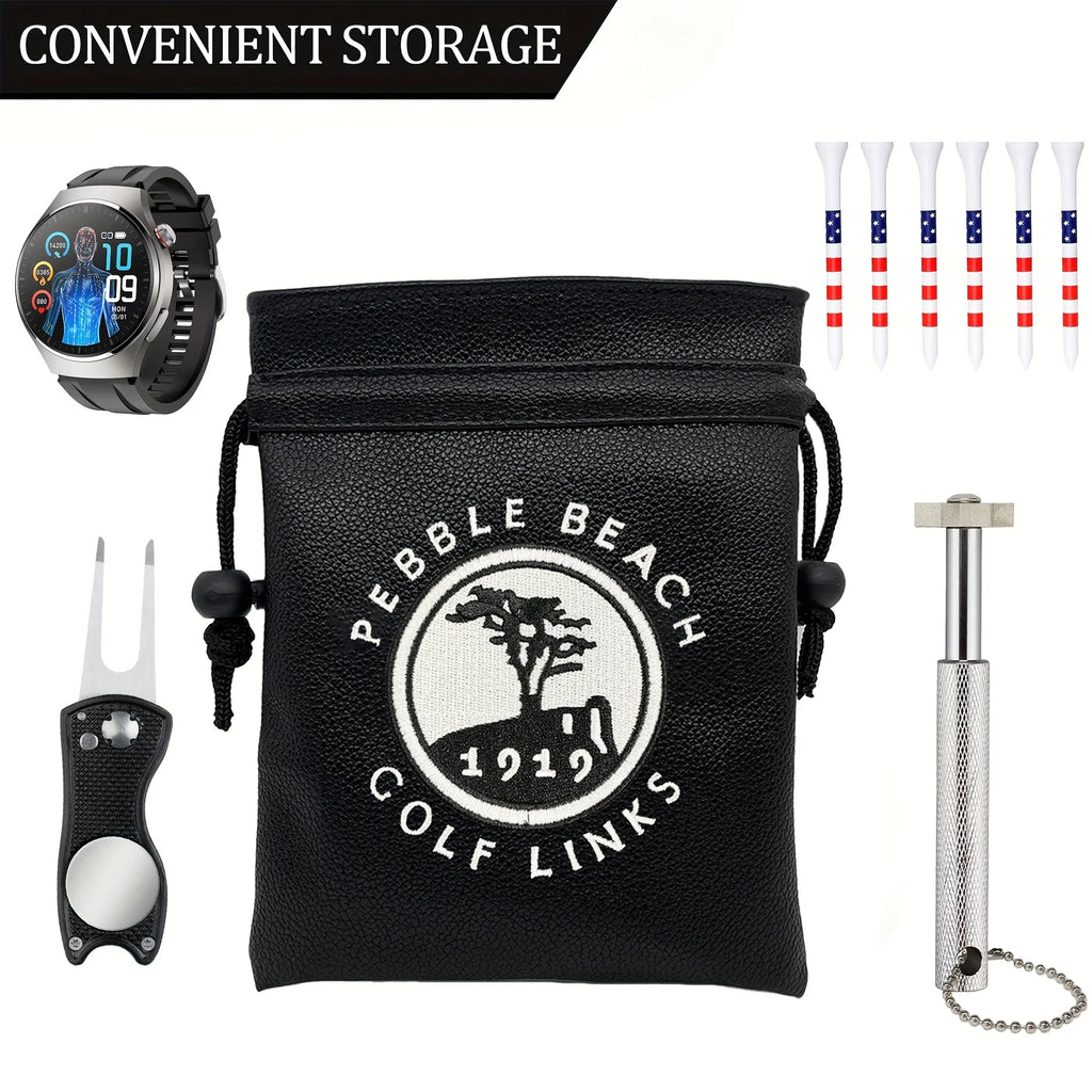Golf ball bag UK — portable drawstring ball pouch with clip attachment