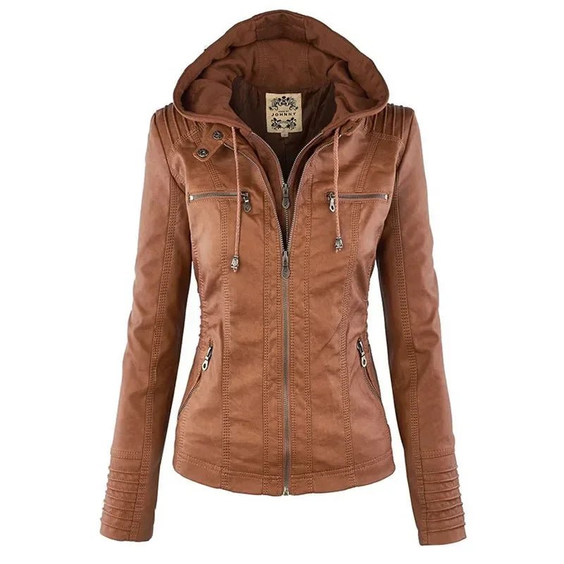 Faux Leather Jacket Women 2024  PU Leather Zipper Hoodies Outerwear Chaqueta