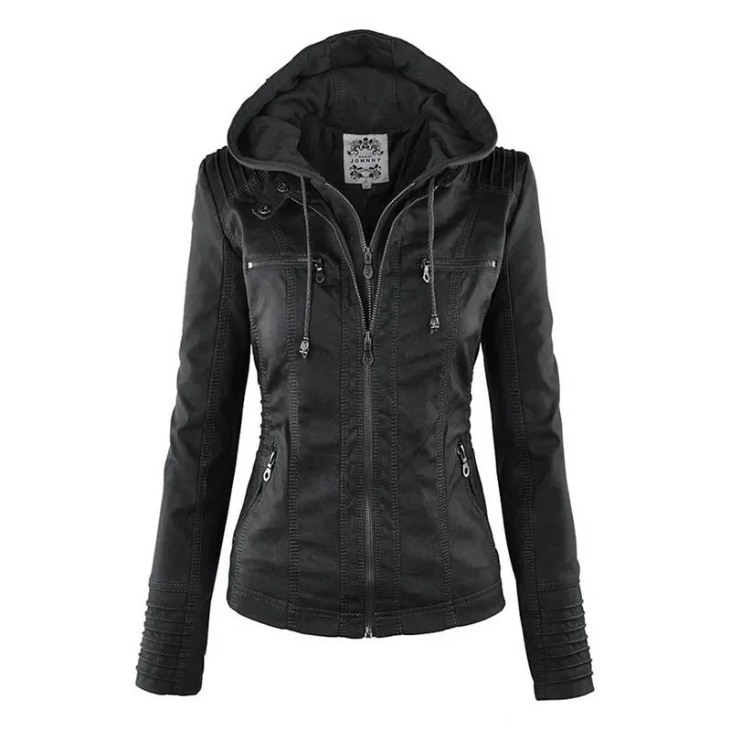 Faux Leather Jacket Women 2024  PU Leather Zipper Hoodies Outerwear Chaqueta