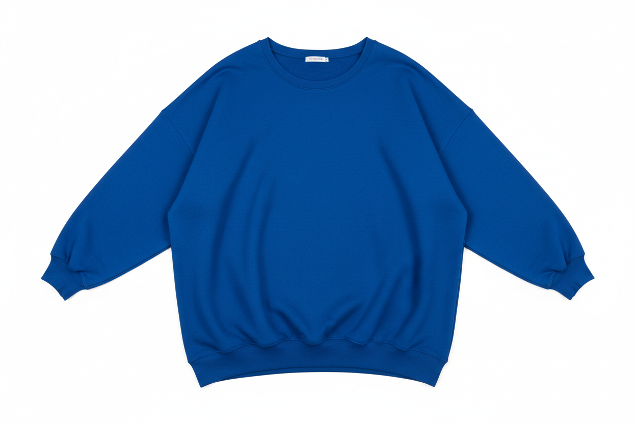Blue Cotton Oversize Sweatshirt for Women – O-Neck Loose Pullover - Klein blue