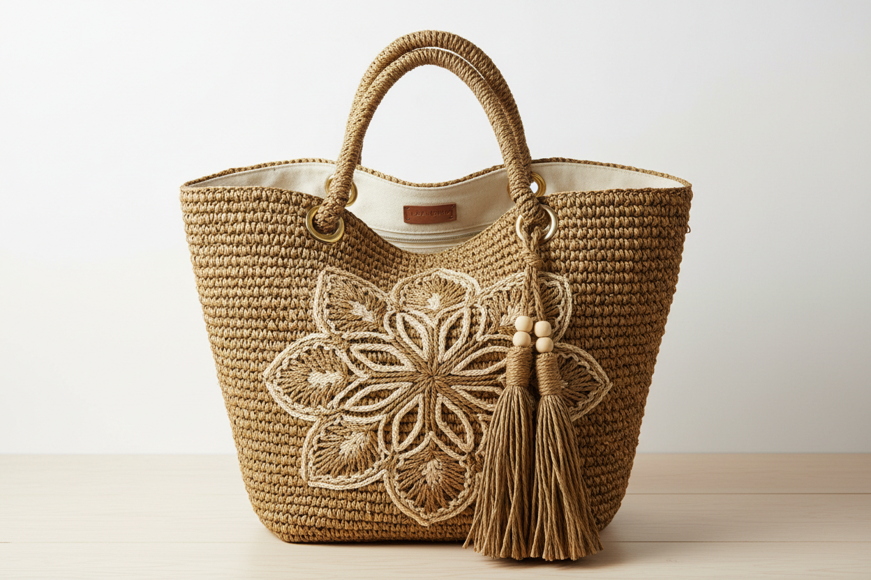 Bohemian Beach Straw Tote Bags for Women – Luxury Designer Handbags - khaki