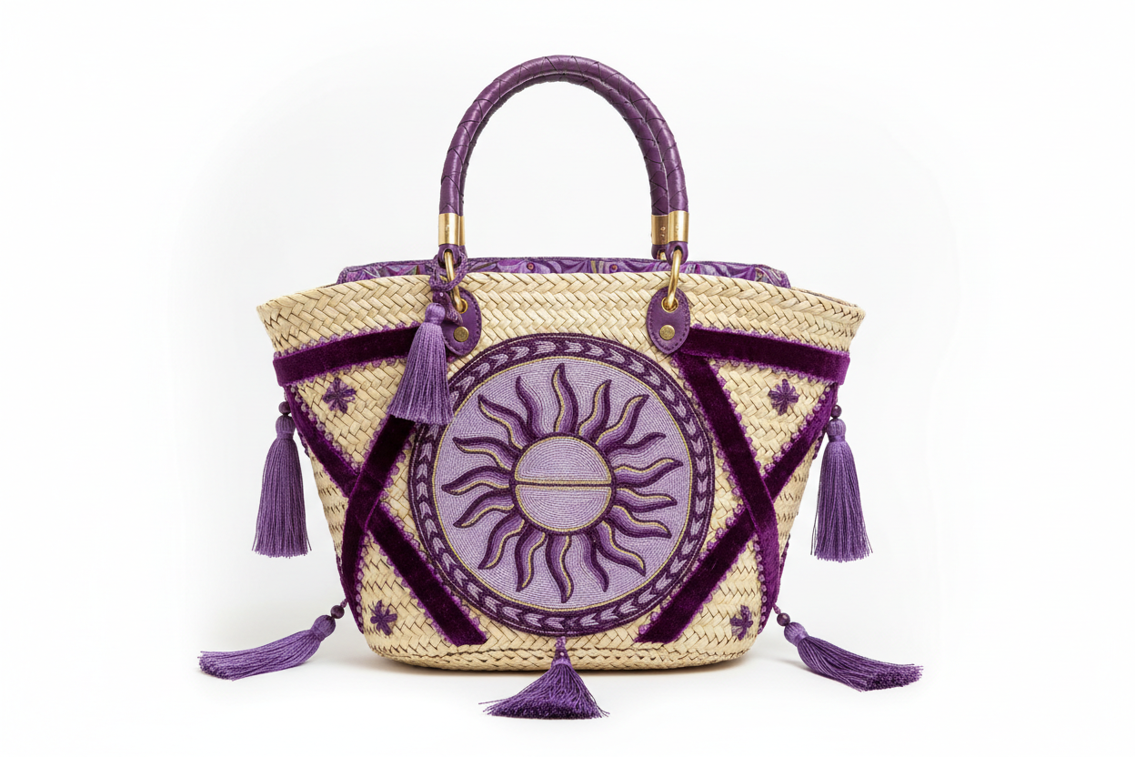Bohemian Beach Straw Tote Bags for Women – Luxury Designer Handbags - purple