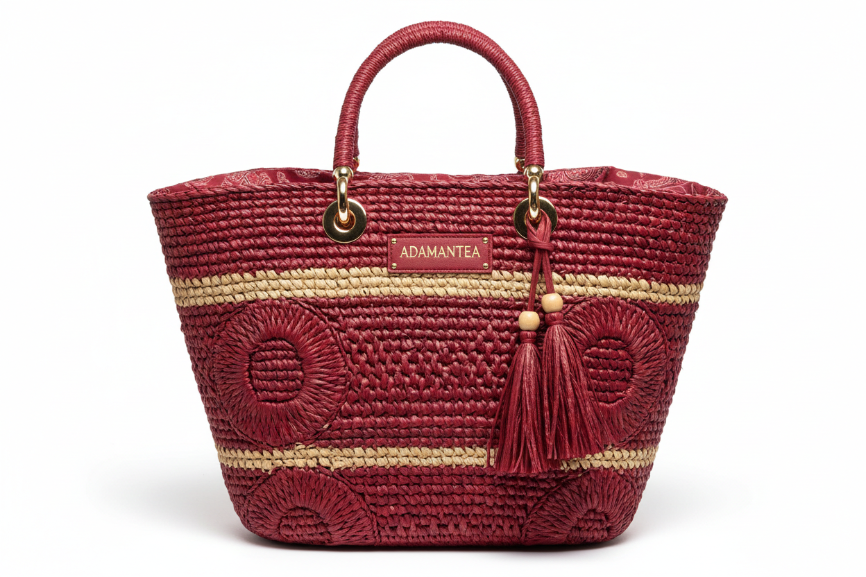Bohemian Beach Straw Tote Bags for Women – Luxury Designer Handbags - rose red