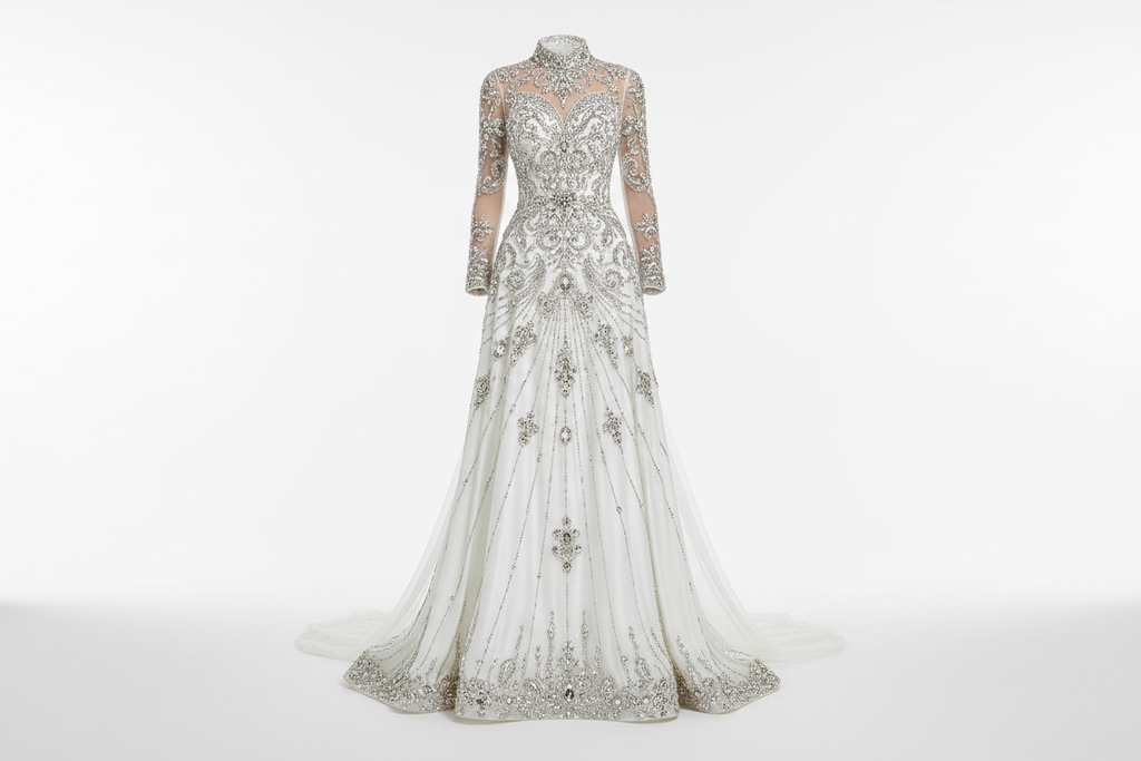 Customized Luxury Burgundy Arabian Evening Dress – Beaded Applique Dubai Long Prom & Banquet Gown - White