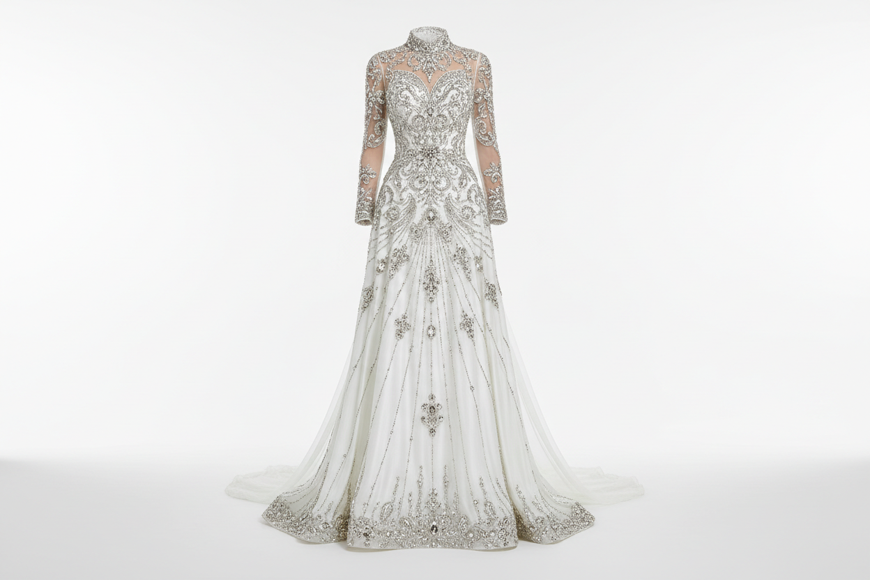 Customized Luxury Burgundy Arabian Evening Dress – Beaded Applique Dubai Long Prom & Banquet Gown - White