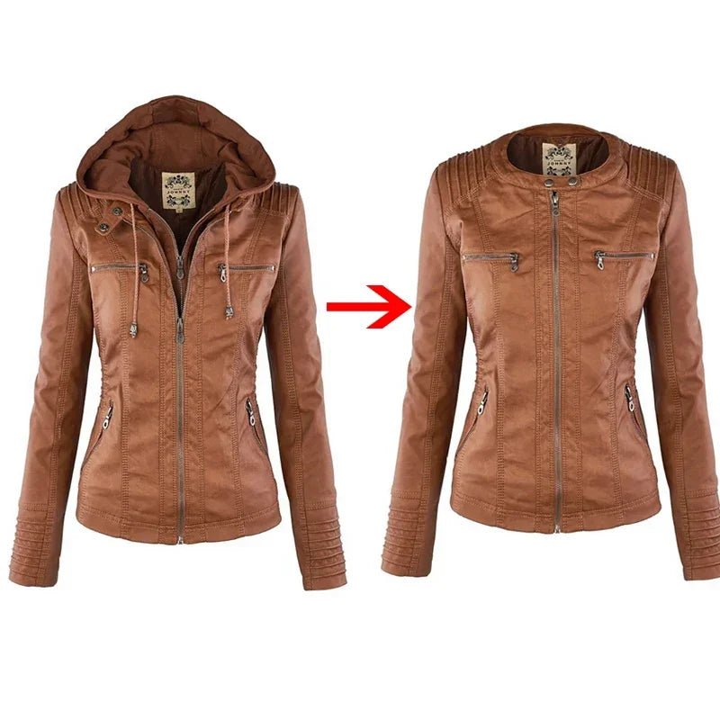 Faux Leather Jacket Women 2024  PU Leather Zipper Hoodies Outerwear Chaqueta