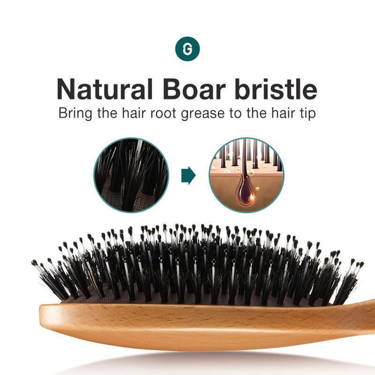 MR.GREEN Boar Bristle Hair Brush - Natural Beech Hairbrush for Women, Ideal for Wet Hair.