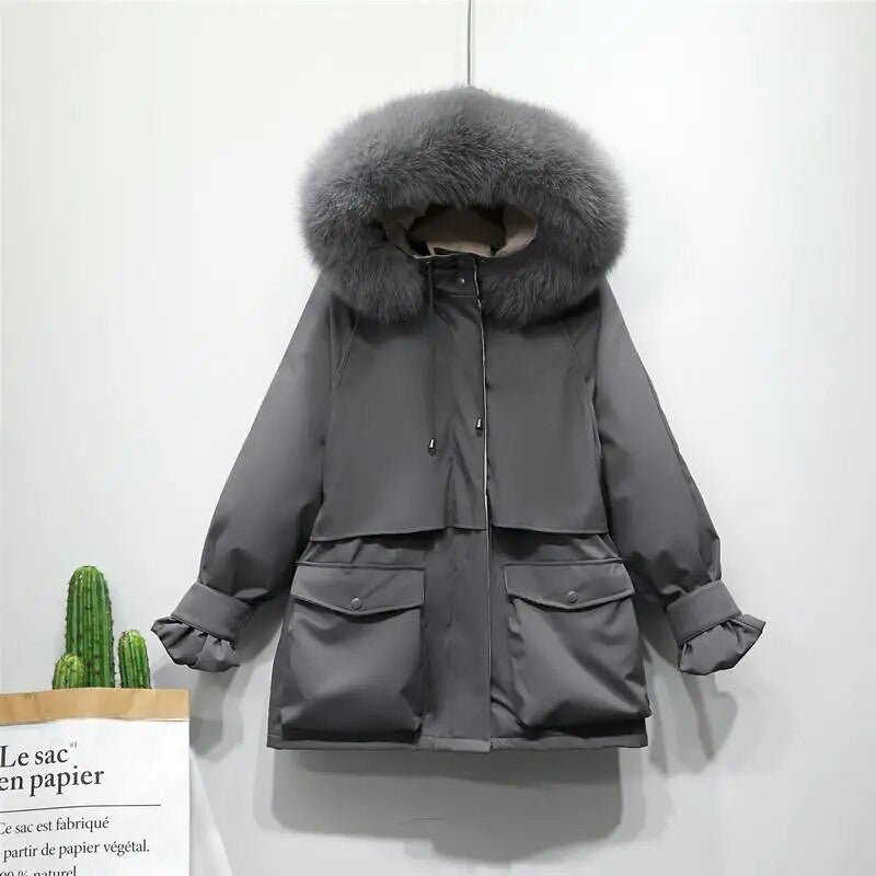 Fitaylor Women’s Winter Jacket – Large Natural Fox Fur Hooded Coat - Adistore