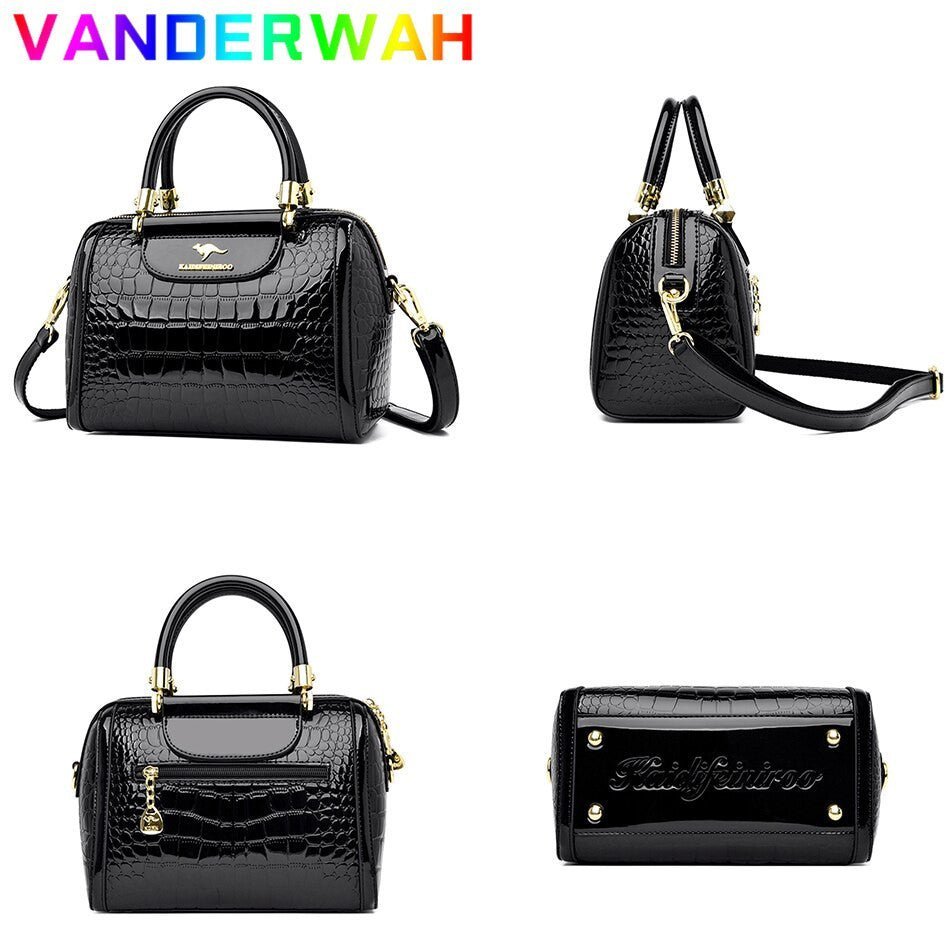 Luxury Patent Leather Crocodile Pattern Handbag for Women – Elegant Tote - Adistore