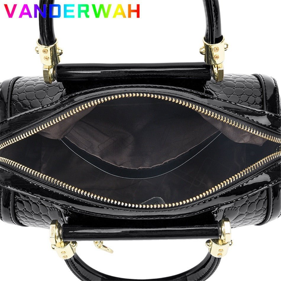 Luxury Patent Leather Crocodile Pattern Handbag for Women – Elegant Tote - Adistore