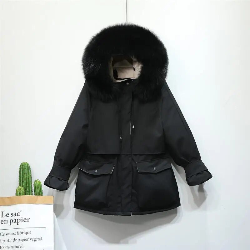 Fitaylor Women’s Winter Jacket – Large Natural Fox Fur Hooded Coat - Adistore