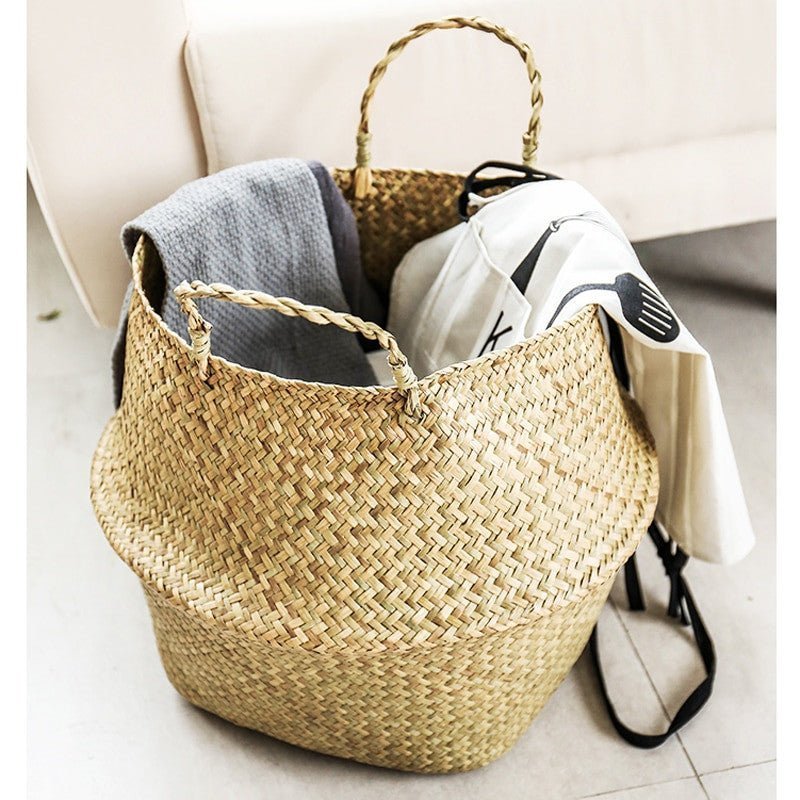 Handmade Natural Rattan Seagrass foldable multi-purpose Basket.