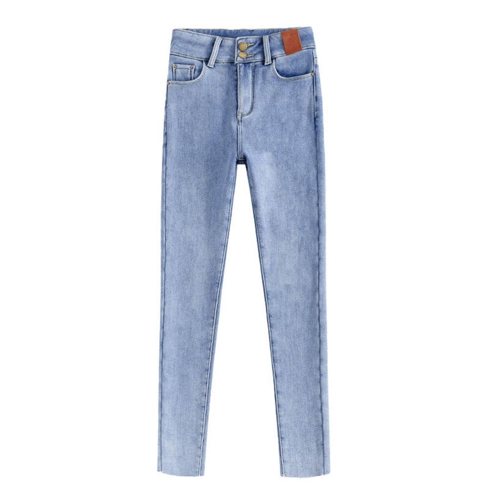 Mid Waist Warm Jeans For Women,  Blue Winter Jeans for women.