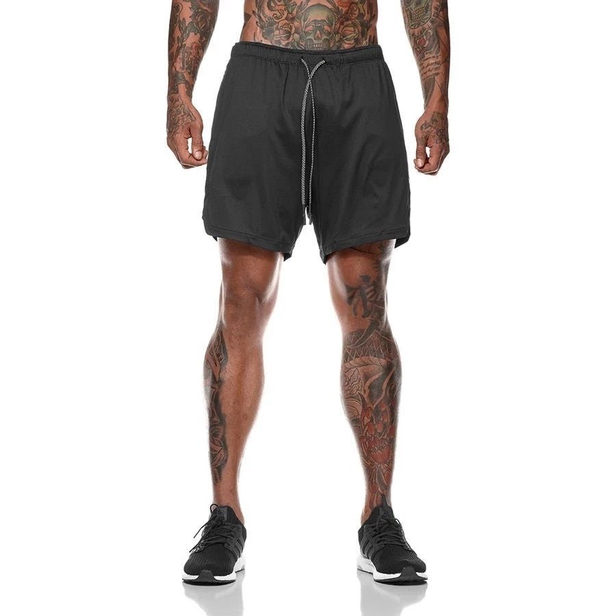 Men's 2 in 1 Sportswear Double-deck Running & Gym Fitness Shorts.