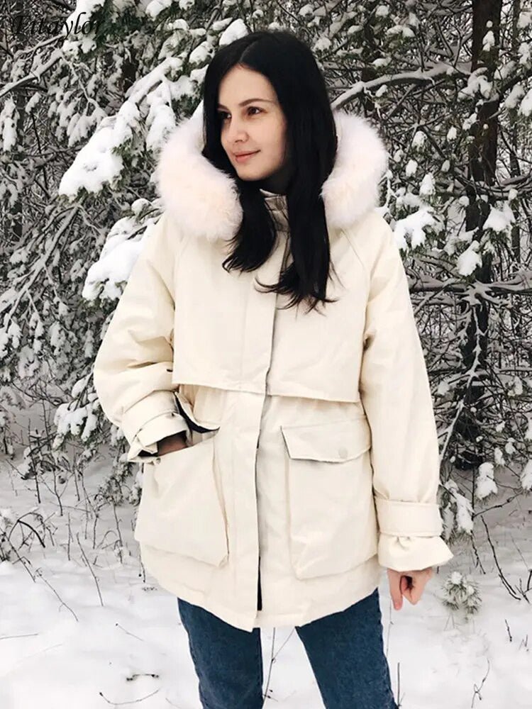 Fitaylor Women’s Winter Jacket – Large Natural Fox Fur Hooded Coat - Adistore