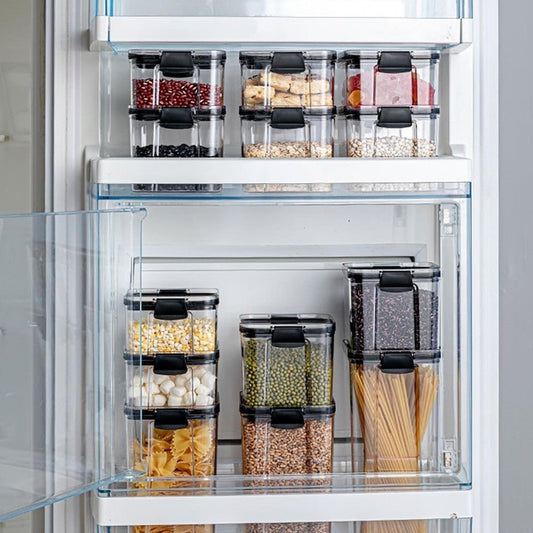 Food storage containers and kitchen storage boxes for efficient kitchen organisation. 