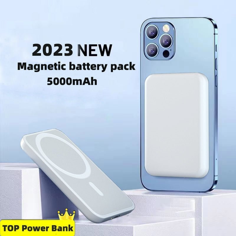 Portable Magnetic Wireless Power Bank for iPhone 13, 12, 14 Pro Max/Mini - Stay charged on the go with this sleek and convenient magnetic wireless power bank.