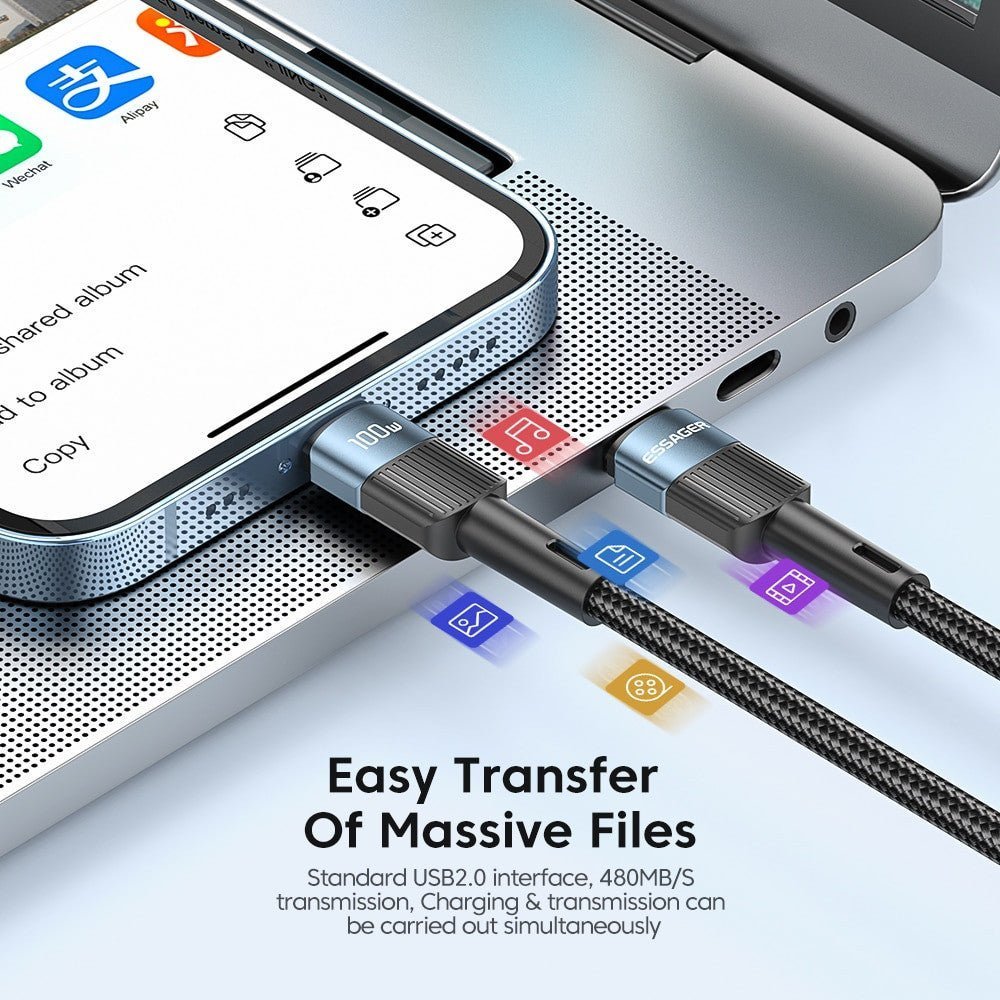 Essager 100W USB Type C To C Cable Fast  Charger For Macbook/Samsung/Xiaomi.