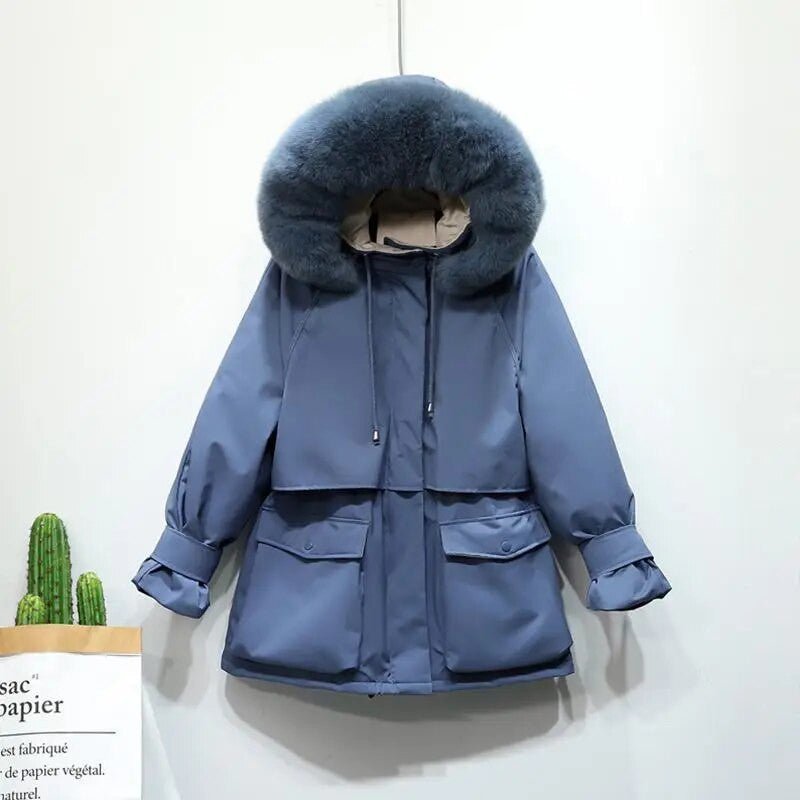 Fitaylor Women’s Winter Jacket – Large Natural Fox Fur Hooded Coat - Adistore