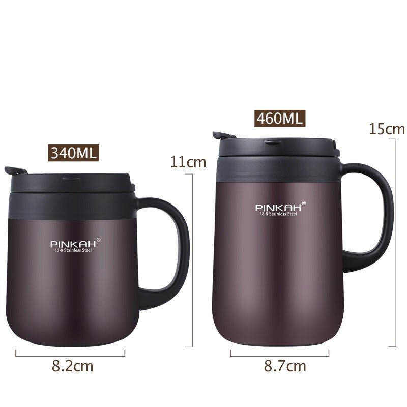 PINKAH Coffee Mug 304 Stainless Steel Thermos Mugs With Handle With Lid.