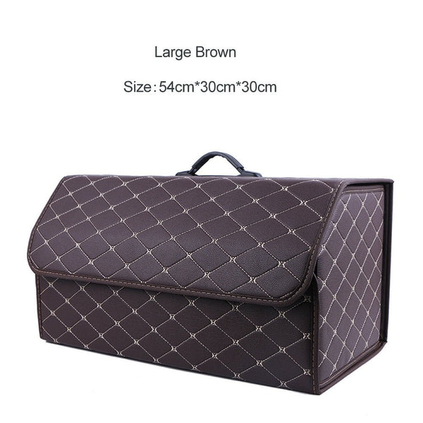 Leather Car Trunk Organizer Box – Large Capacity Folding Storage Bag - Adistore