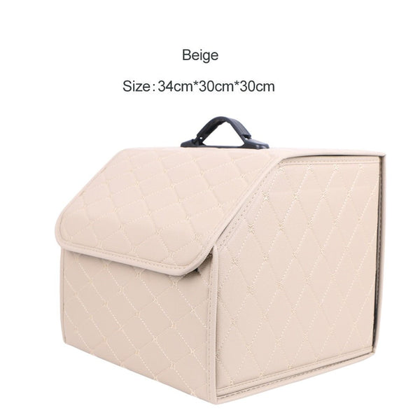 Leather Car Trunk Organizer Box – Large Capacity Folding Storage Bag - Adistore