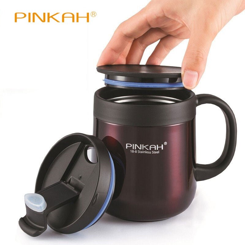 PINKAH Coffee Mug 304 Stainless Steel Thermos Mugs With Handle With Lid.