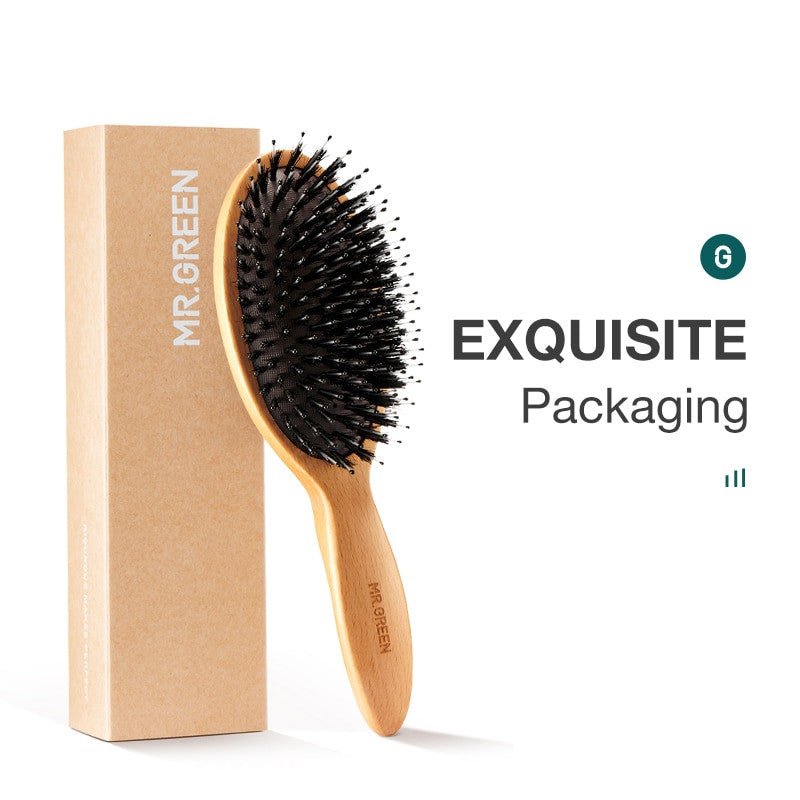 MR.GREEN Boar Bristle Hair Brush|Natural Beech Hairbrush for women wet hair.