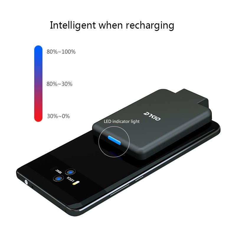 OISLE Universal Type-C Battery Power Bank on Samsung smartphone showcasing LED indicator and intelligent recharging efficiency.