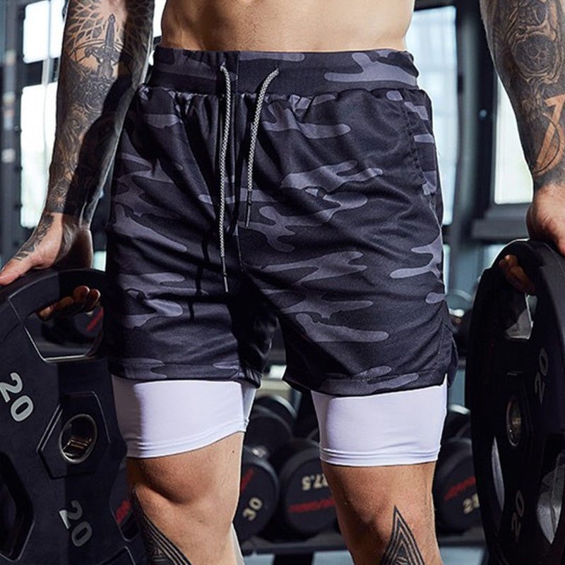 Men's 2 in 1 Sportswear Double-deck Running & Gym Fitness Shorts.