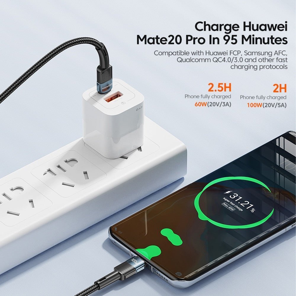 Essager 100W USB Type C To C Cable Fast  Charger For Macbook/Samsung/Xiaomi.