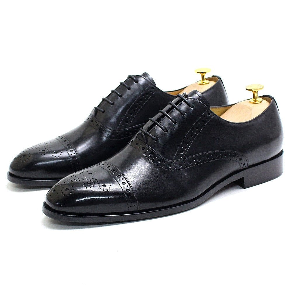 Men's Dress Shoes Genuine Leather Oxford Luxury Handmade Lace-up Brogue Cap Toe