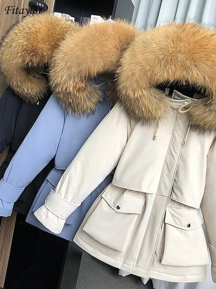 Fitaylor Women’s Winter Jacket – Large Natural Fox Fur Hooded Coat - Adistore