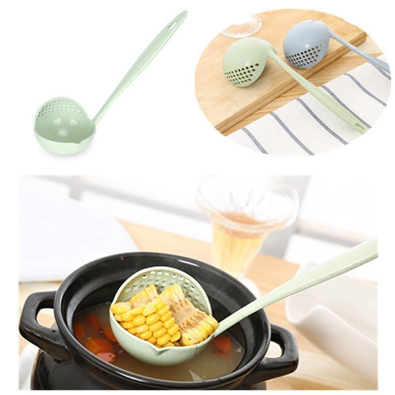 2-in-1 Long Handle Kitchen Plastic Soup Scoop Strainer.