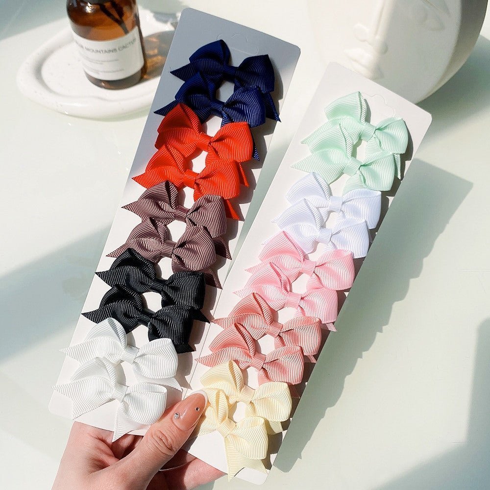 10Pcs/Set New Handmade Solid Ribbon Bowknot Hair Clips For Baby Girls.