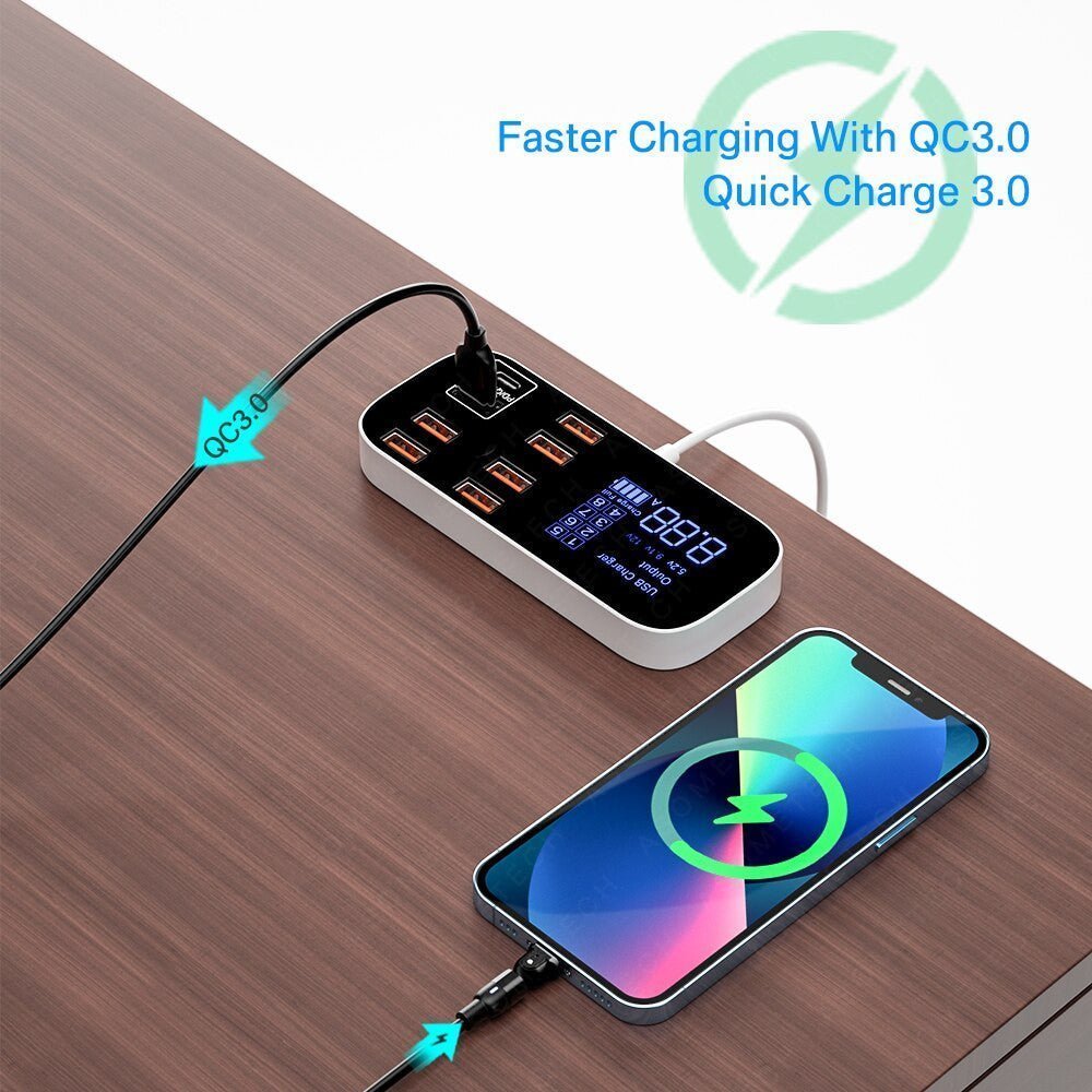 ASOMETECH 8 Port USB Charger Station-LED Display For iPhone 14 &13 Pro, Xiaomi.