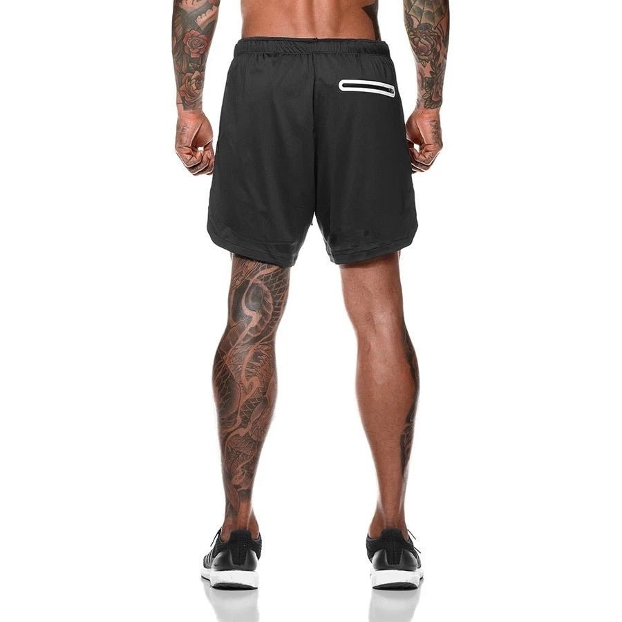 Men's 2 in 1 Sportswear Double-deck Running & Gym Fitness Shorts.