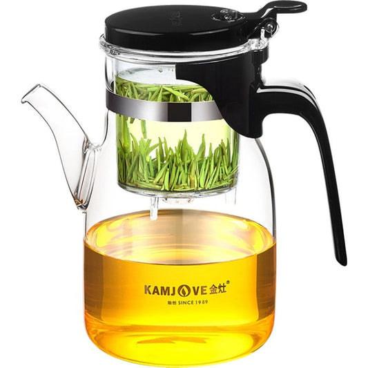 Elegant 900ml glass tea cup and pot set, complete with a convenient filter. 