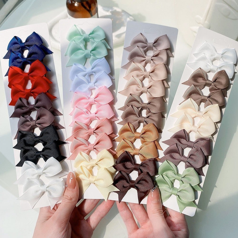 10 Pcs Handmade Solid Ribbon Bowknot Hair clips.