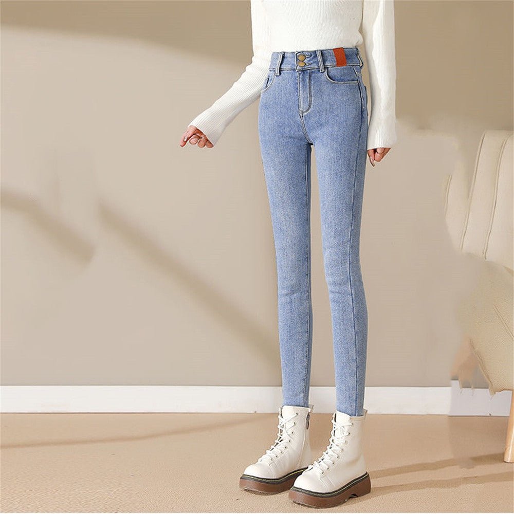 Mid Waist Warm Jeans For Women,  Blue Winter Jeans for women.